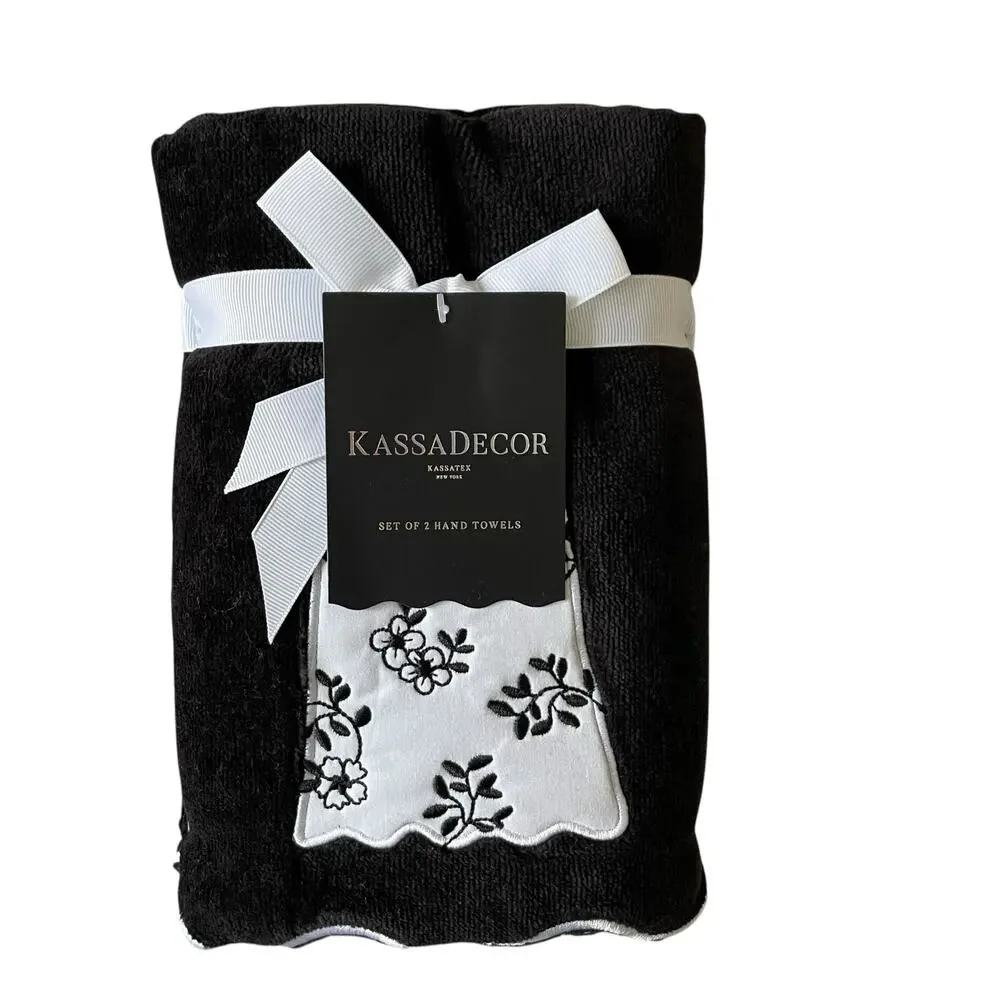 Kassa Decor  Halloween Ghost Hand Towels 18x28 Plush Black & White Set of 2 New